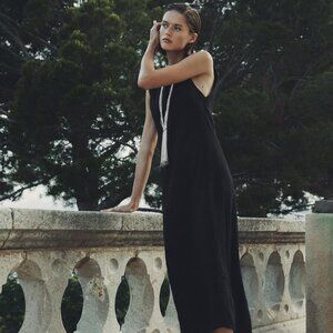 Zara 100% Linen Midi Dress ZW Collection | Size Large | Black | NWT Minimalist